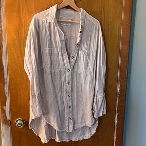 We The Free Light Taupe Button-Front Gauze Blouse
